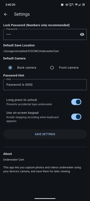 Underwater Cam settings